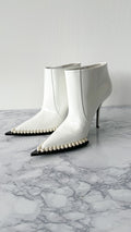 DOLCE & GABBANA White Pearl Embellished Pointed High Heel Booties (EU 35)