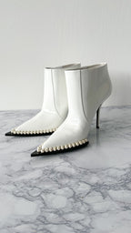 DOLCE & GABBANA White Pearl Embellished Pointed High Heel Booties (EU 35)