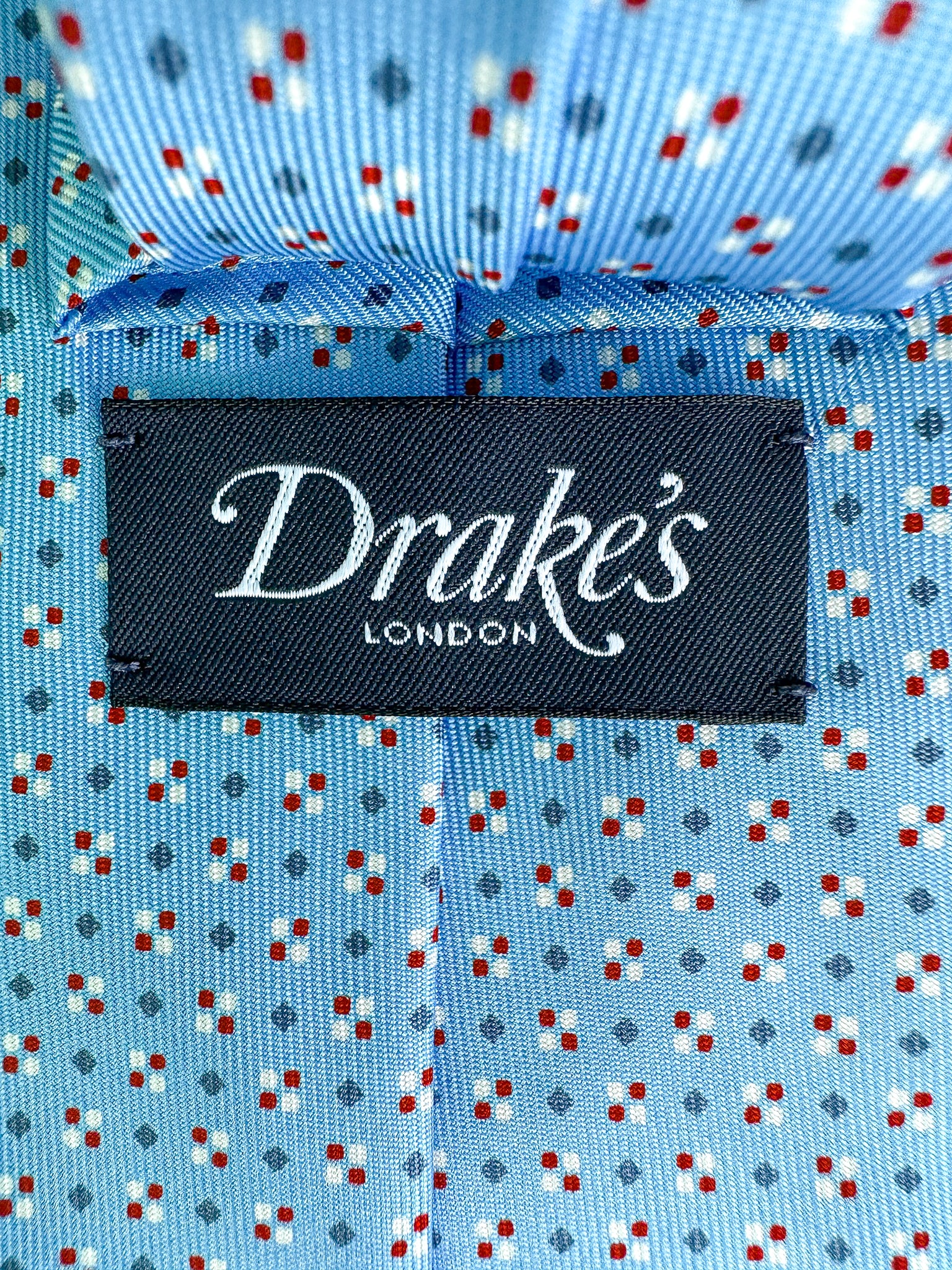Drake's Light Blue Diamond Dot Silk Tie