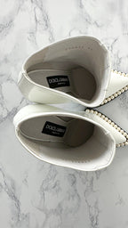 DOLCE & GABBANA White Pearl Embellished Pointed High Heel Booties (EU 35)