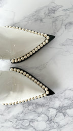 DOLCE & GABBANA White Pearl Embellished Pointed High Heel Booties (EU 35)
