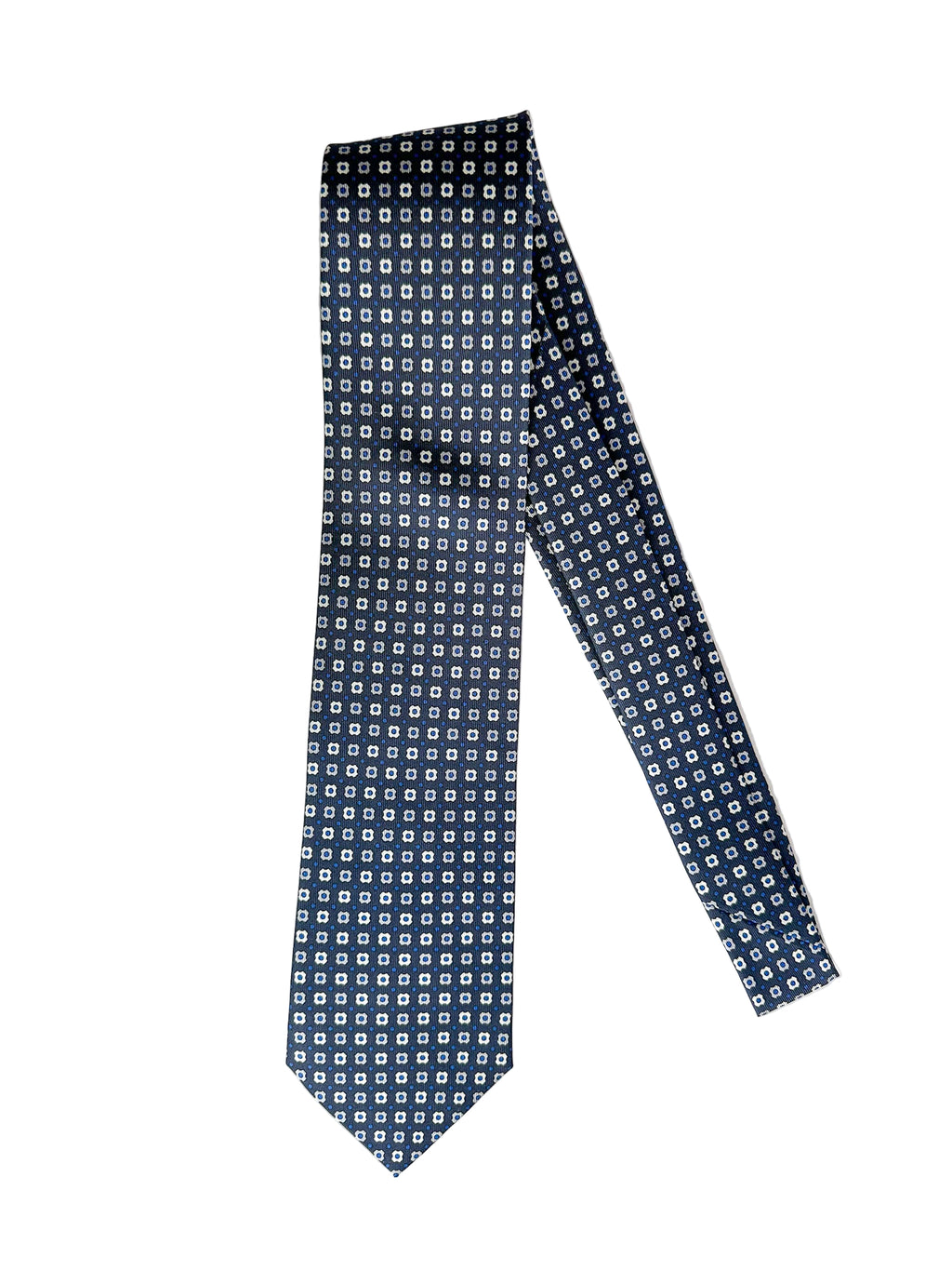 Drake's Navy Floral Silk Tie With Ecru Floral