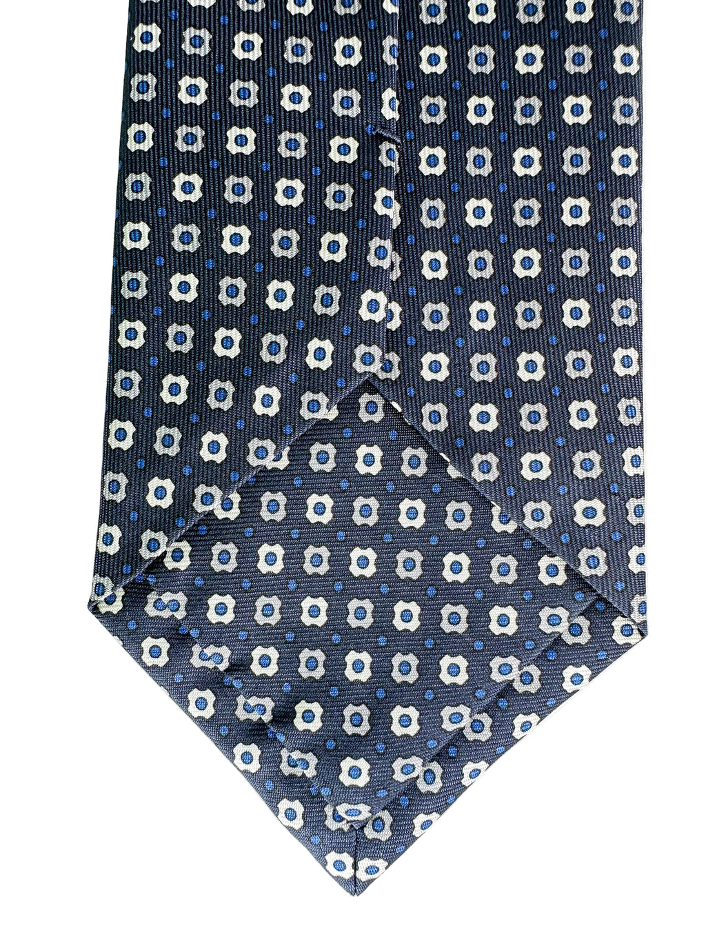 Drake's Navy Floral Silk Tie With Ecru Floral