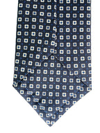 Drake's Navy Floral Silk Tie With Ecru Floral