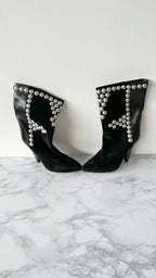 Isabel Marant Layo Studded Cone Heel Suede Black Calf Boots (EU 36)