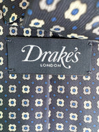 Drake's Navy Floral Silk Tie With Ecru Floral