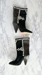 Isabel Marant Layo Studded Cone Heel Suede Black Calf Boots (EU 36)