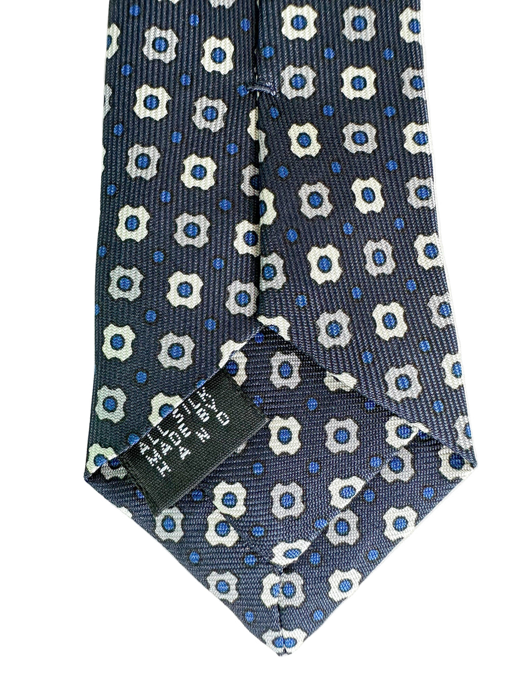 Drake's Navy Floral Silk Tie With Ecru Floral