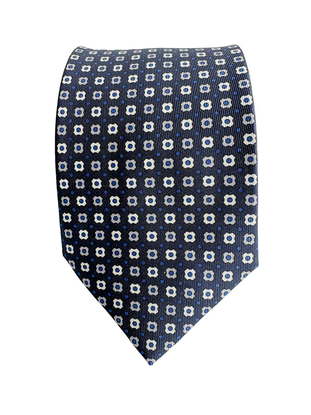 Drake's Navy Floral Silk Tie With Ecru Floral