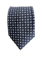 Drake's Navy Floral Silk Tie With Ecru Floral