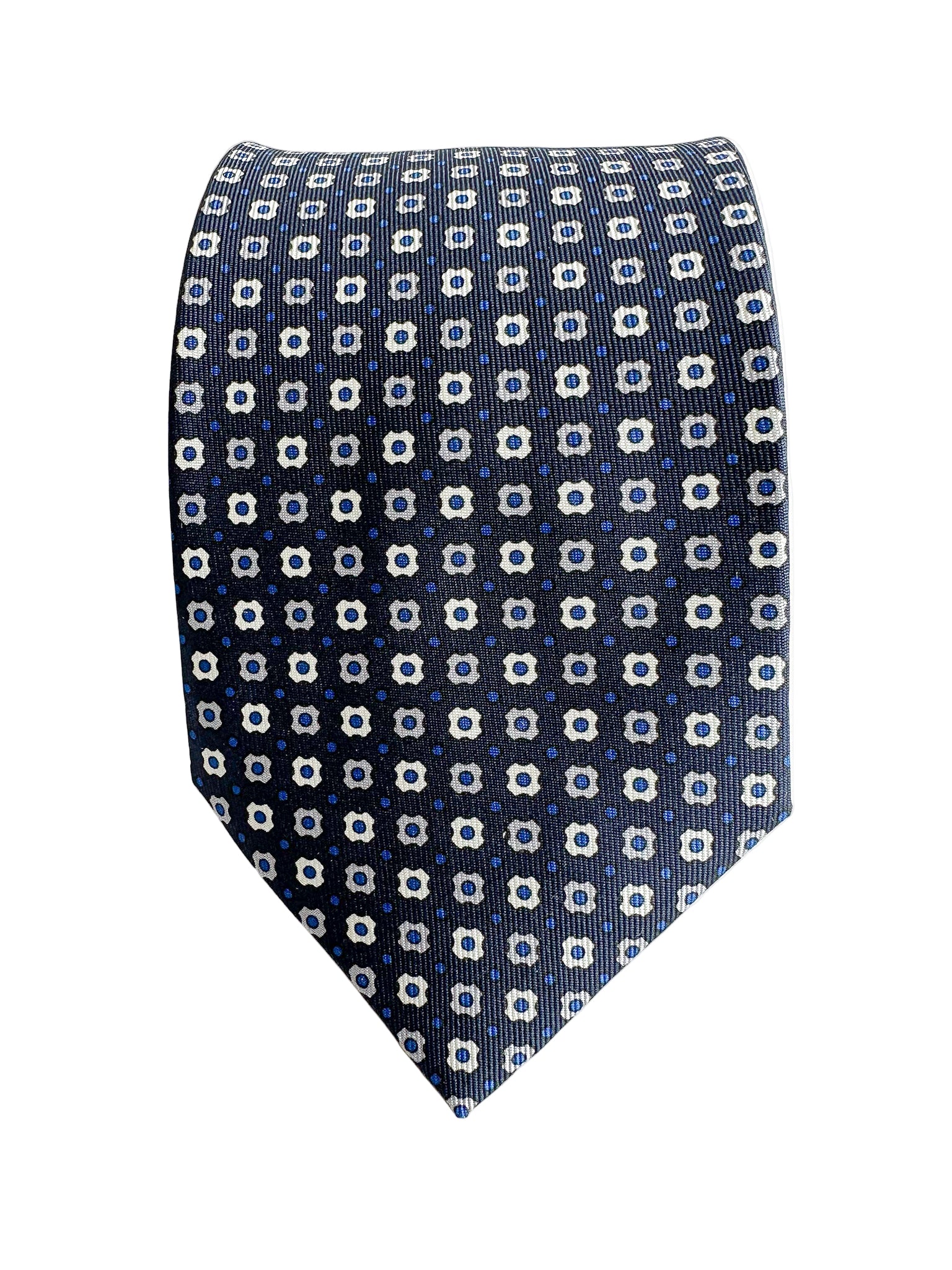 Drake's Navy Floral Silk Tie With Ecru Floral