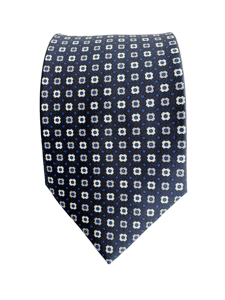 Drake's Navy Floral Silk Tie With Ecru Floral