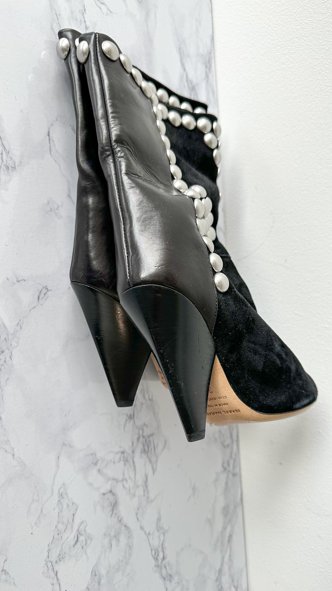 Isabel Marant Layo Studded Cone Heel Suede Black Calf Boots (EU 36)