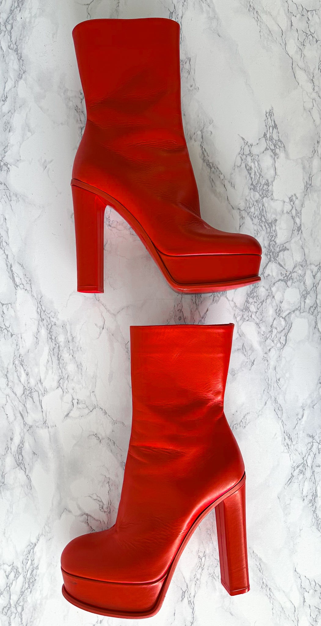 Alexander McQueen Red Platform Red Sole High Heel Boots