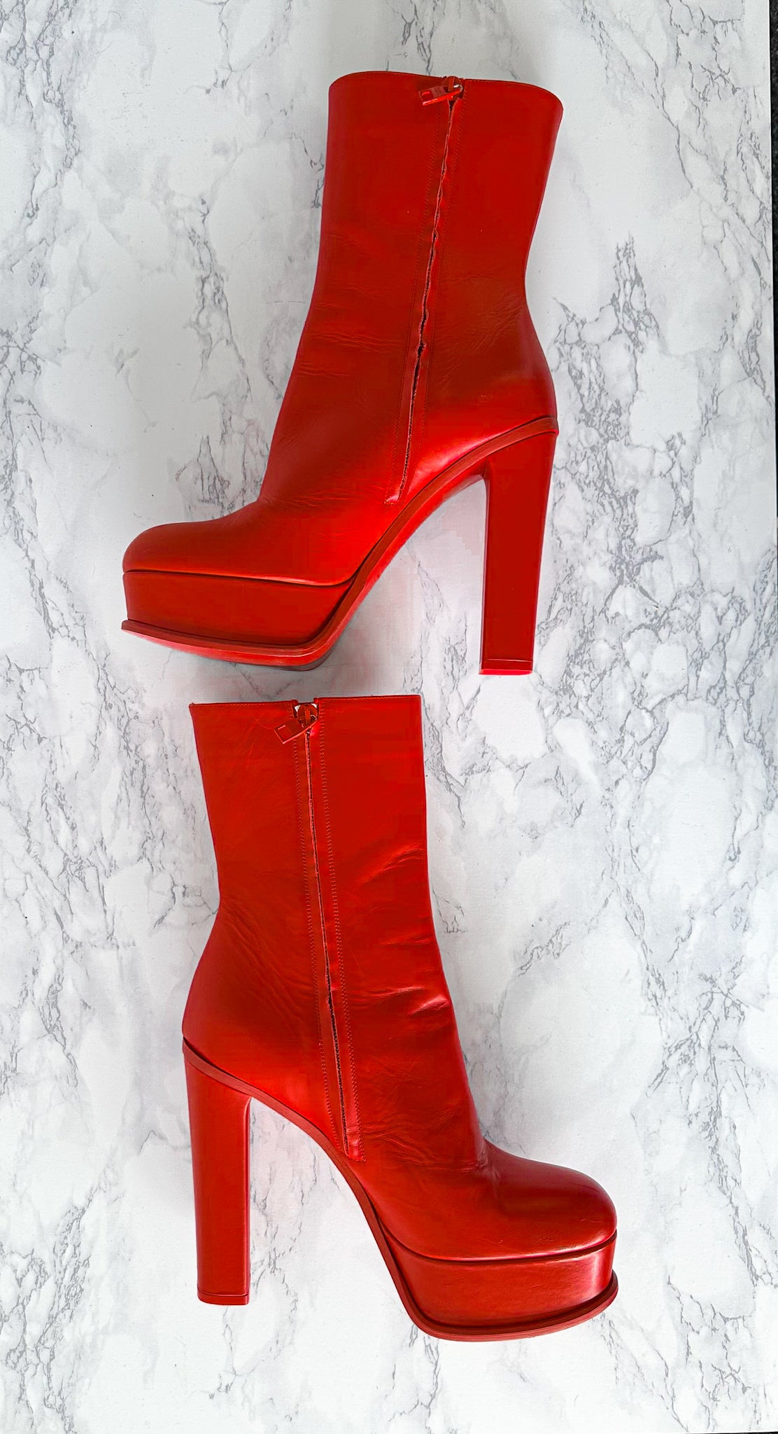 Alexander McQueen Red Platform Red Sole High Heel Boots