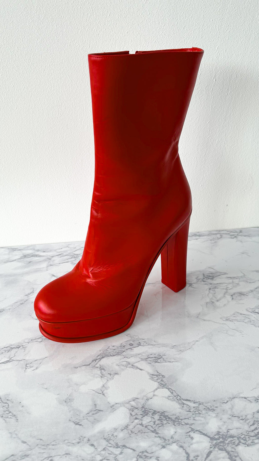 Alexander McQueen Red Platform Red Sole High Heel Boots