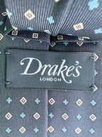 Drake's Navy Diamond Print Silk Tie
