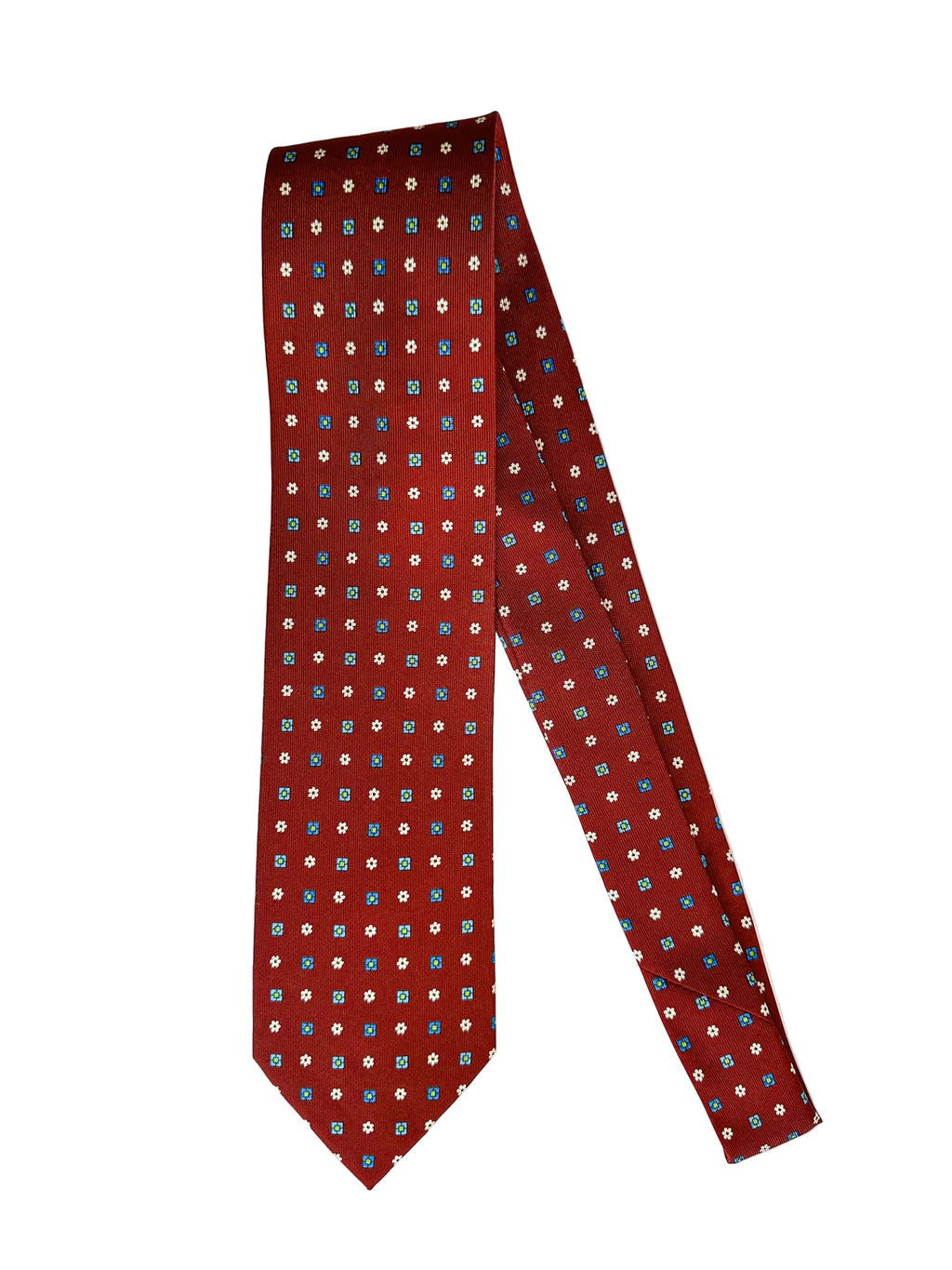 Drake's Dark Red Floral & Diamond Print Tie