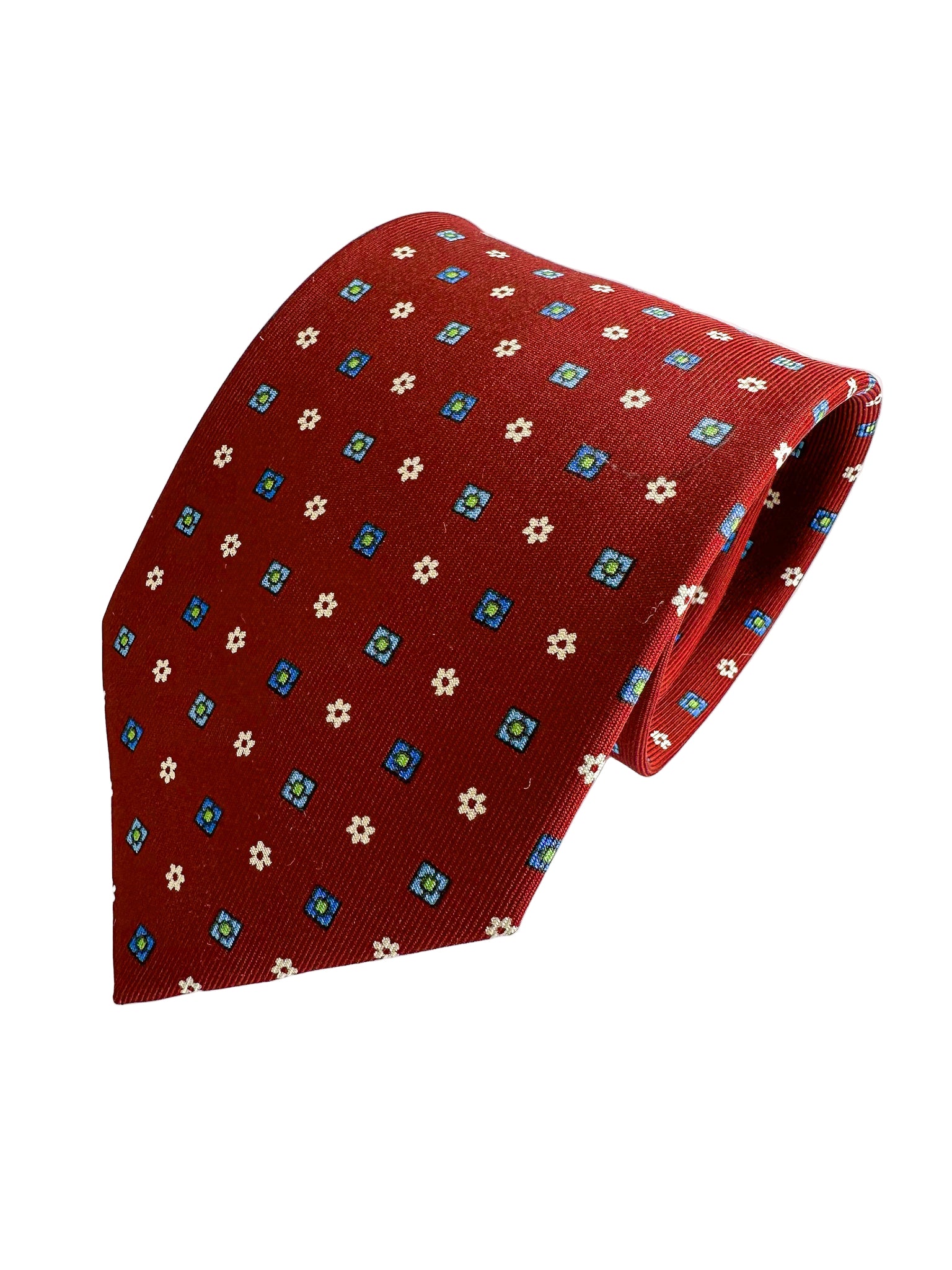 Drake's Dark Red Floral & Diamond Print Tie