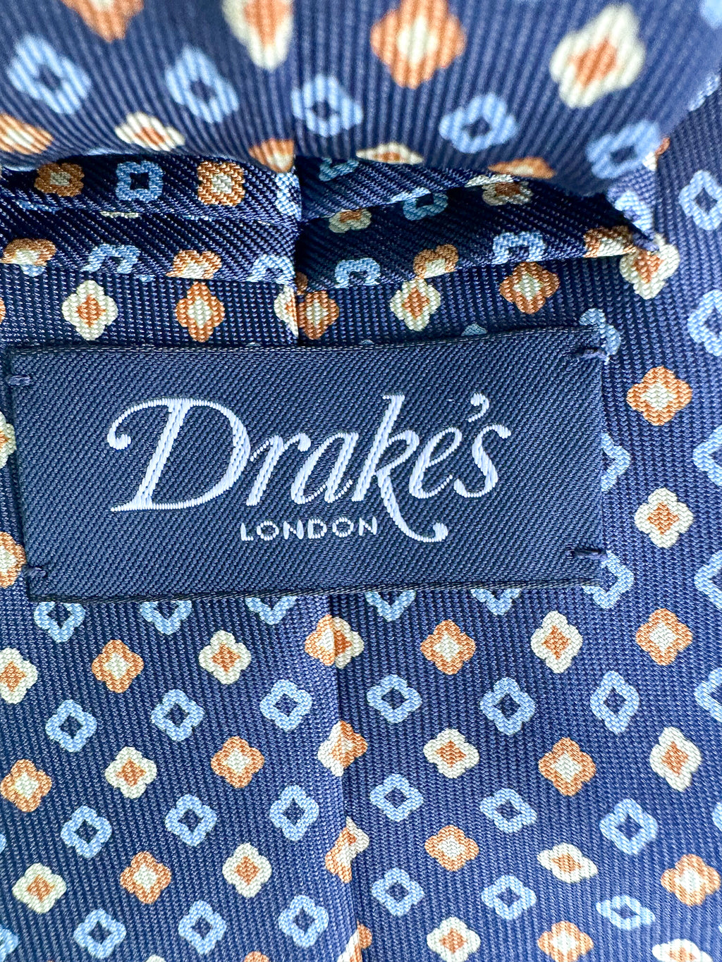 Drake's Floral Diamond Navy Silk Tie