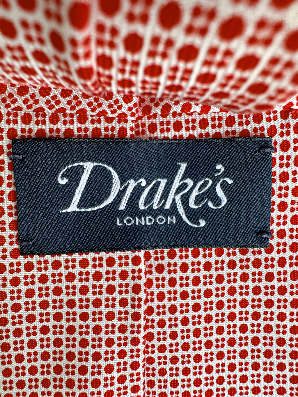 Drake's Red & White Dot Geometric Print Silk Tie