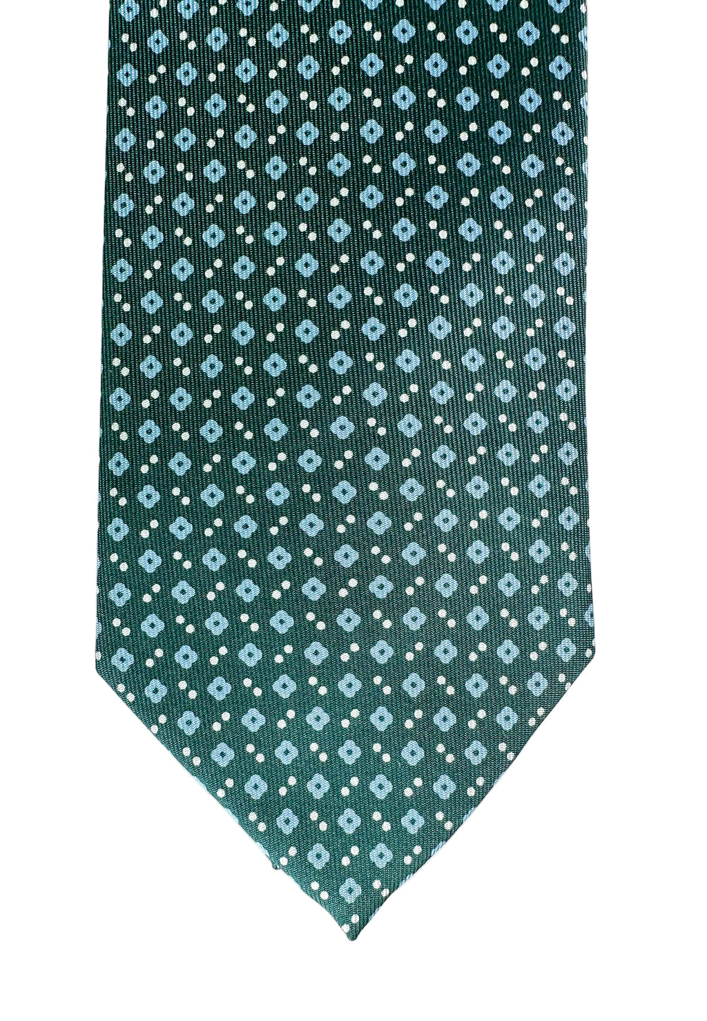 Drake's Dark Green Silk Tie With Blue Dot Floral