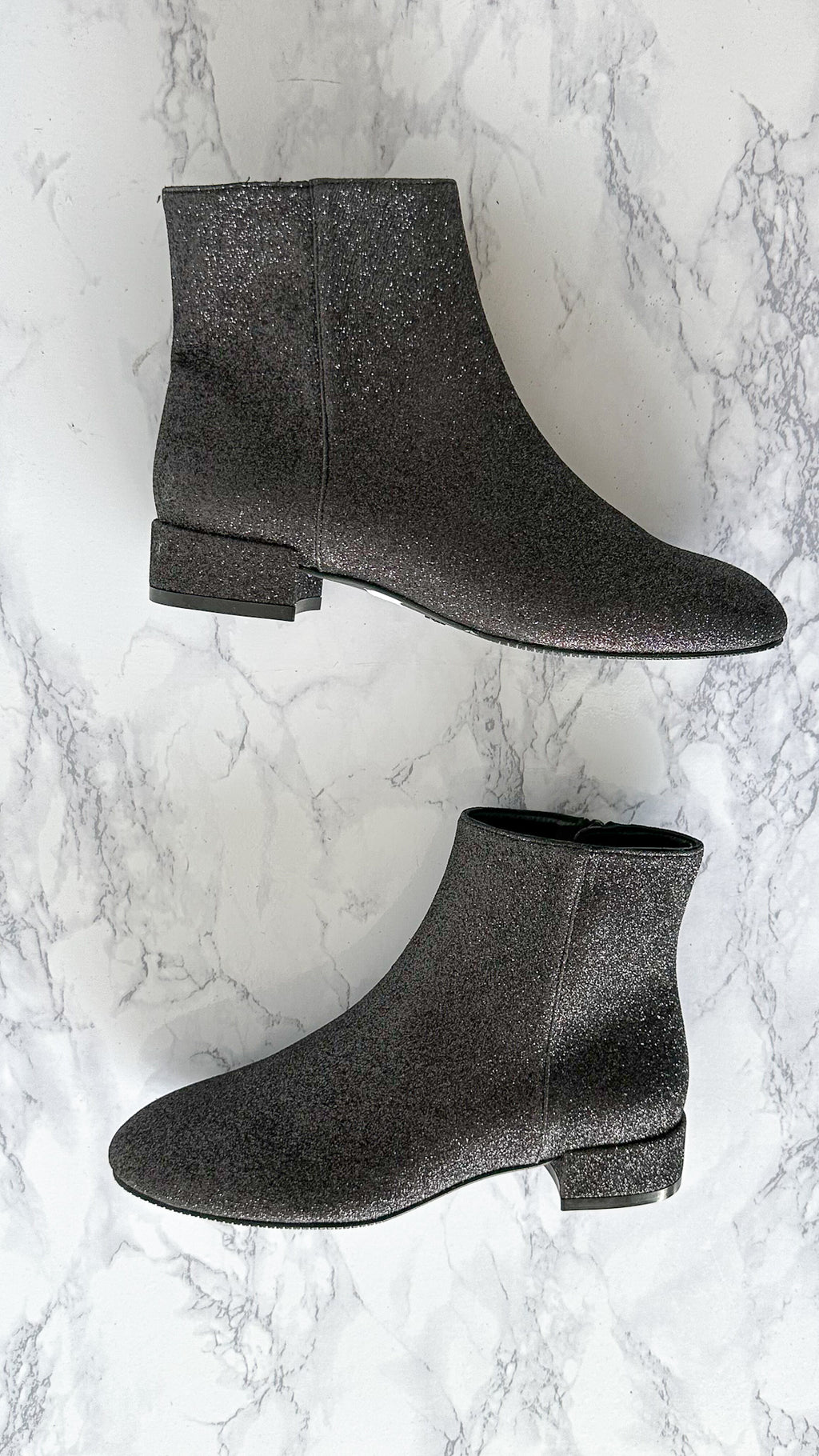 Stuart Weitzman Glitter Sparkly Black Block Heel Boots Booties