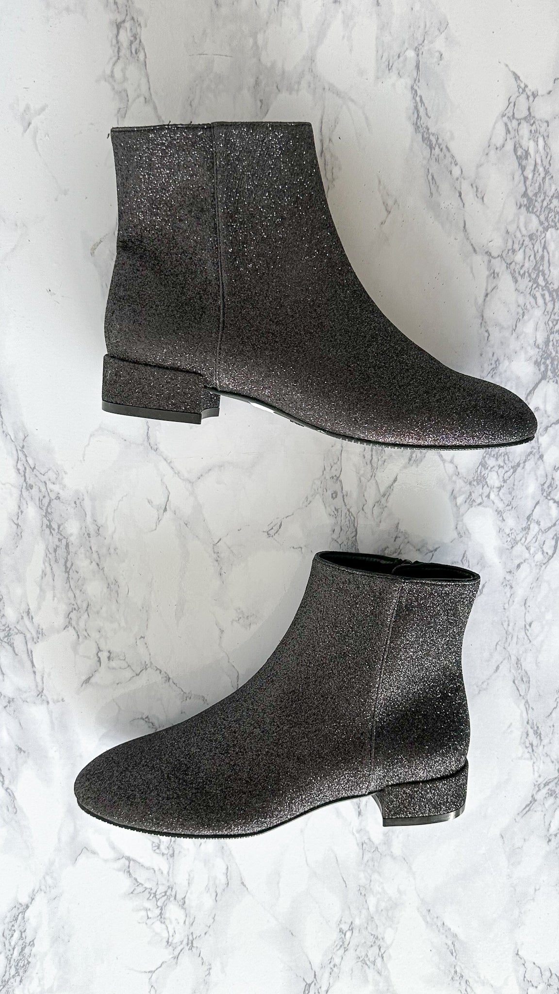 Stuart Weitzman Glitter Sparkly Black Block Heel Boots Booties