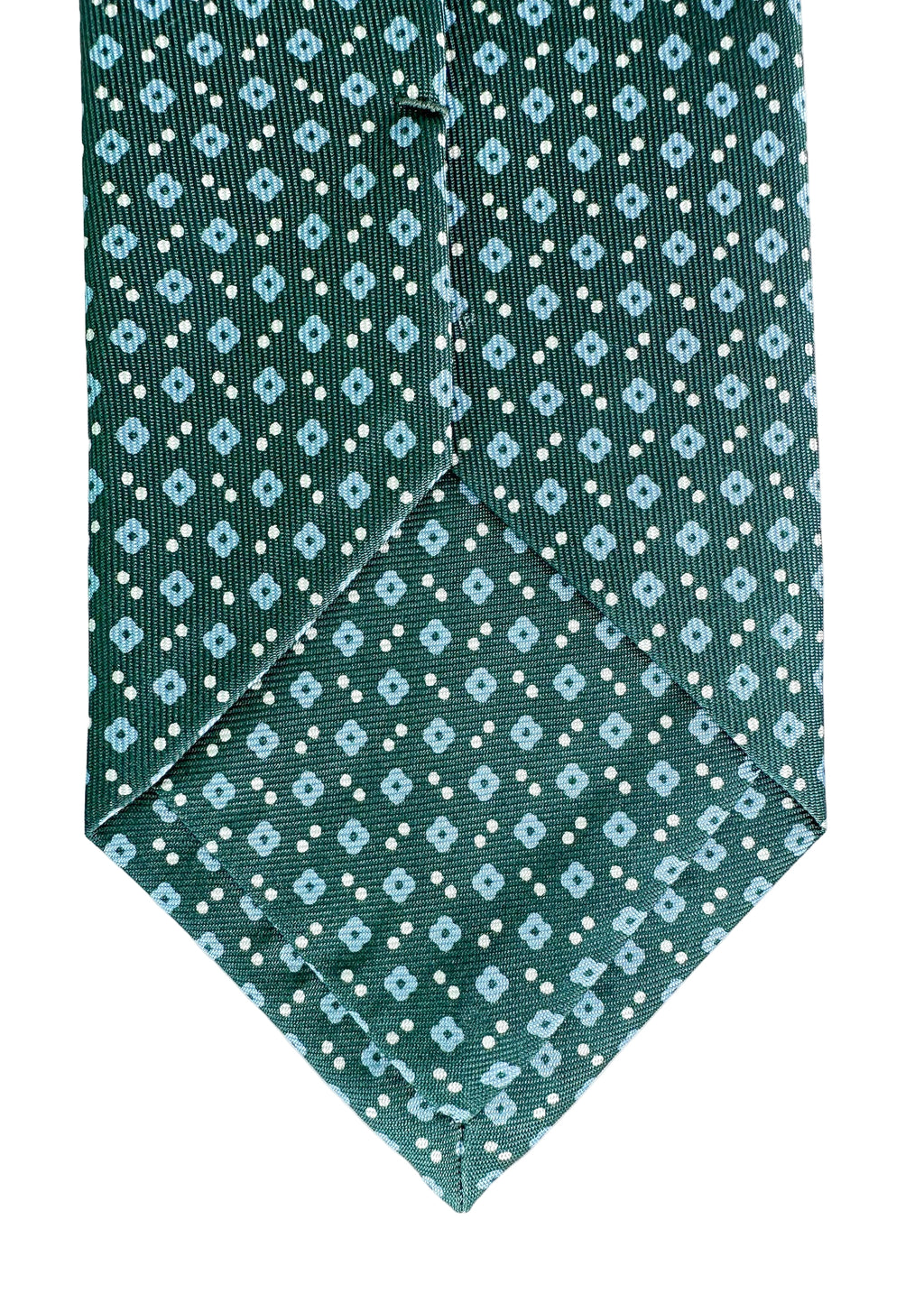 Drake's Dark Green Silk Tie With Blue Dot Floral