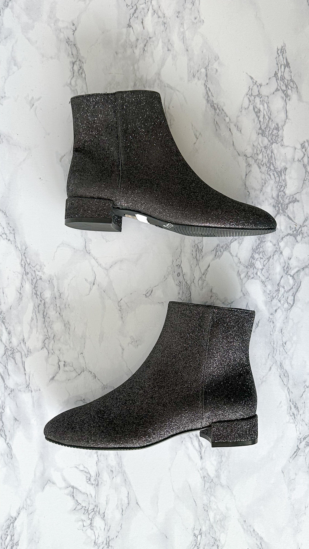 Stuart Weitzman Glitter Sparkly Black Block Heel Boots Booties