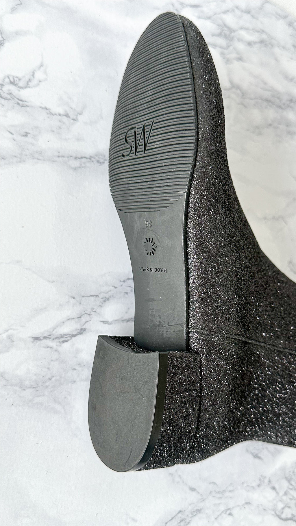 Stuart Weitzman Glitter Sparkly Black Block Heel Boots Booties