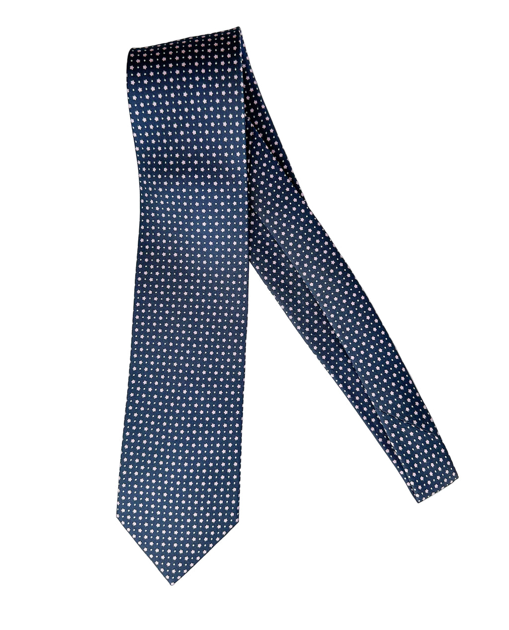 Drake's Navy Silk Tie With Pink Dot Floral