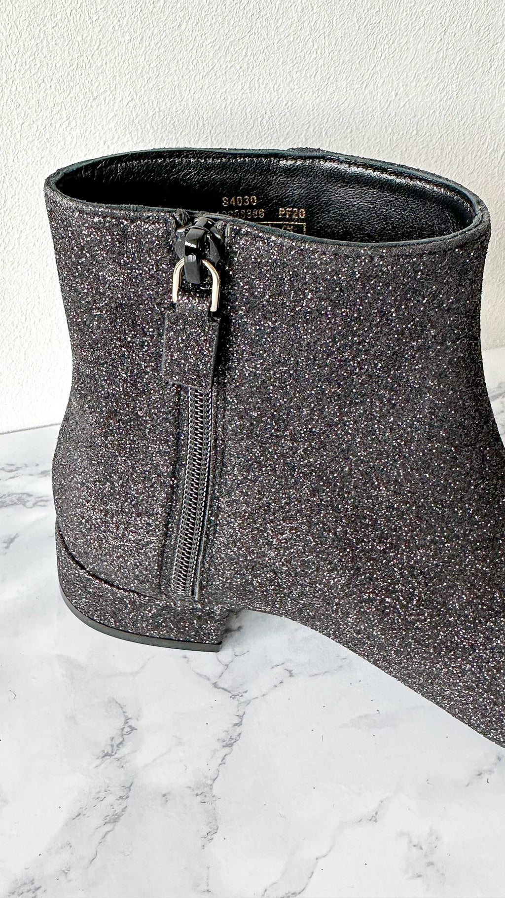 Stuart Weitzman Glitter Sparkly Black Block Heel Boots Booties