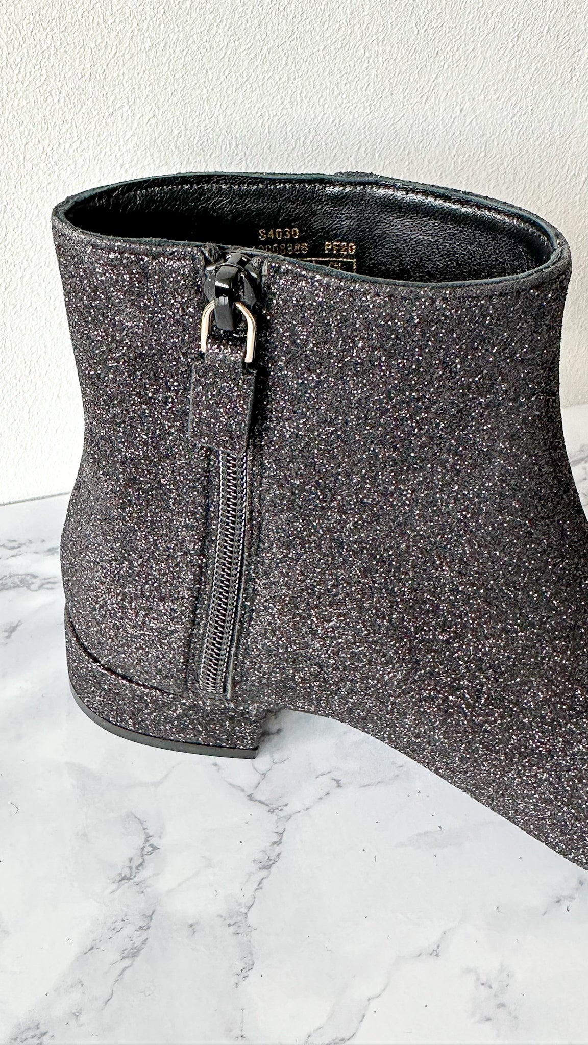 Stuart Weitzman Glitter Sparkly Black Block Heel Boots Booties