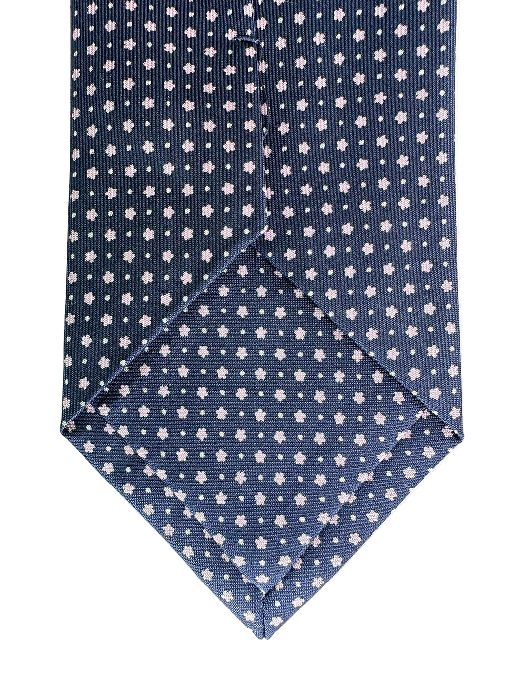 Drake's Navy Silk Tie With Pink Dot Floral