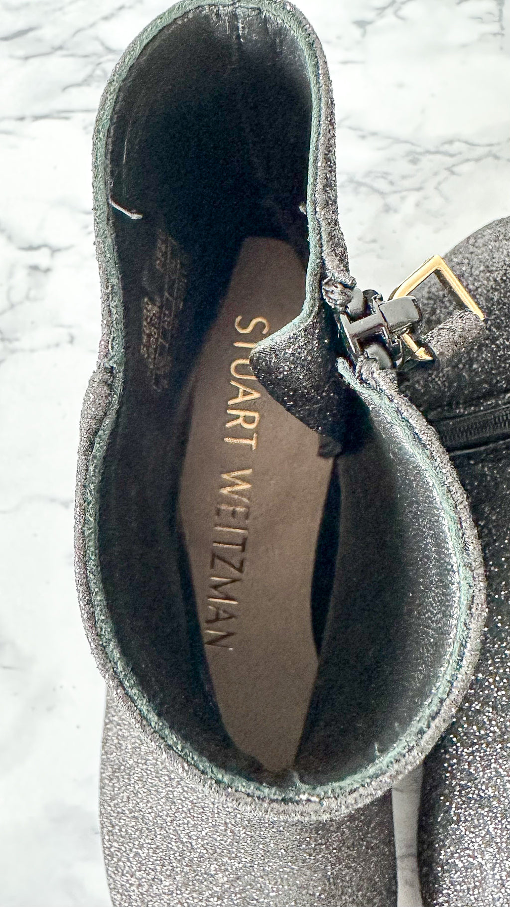 Stuart Weitzman Glitter Sparkly Black Block Heel Boots Booties