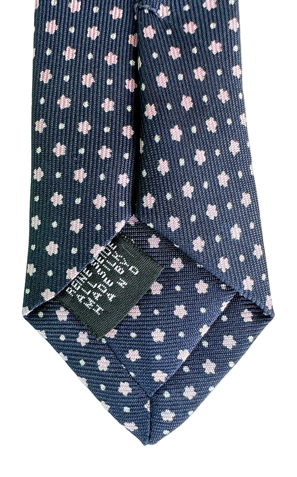 Drake's Navy Silk Tie With Pink Dot Floral