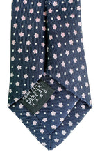 Drake's Navy Silk Tie With Pink Dot Floral