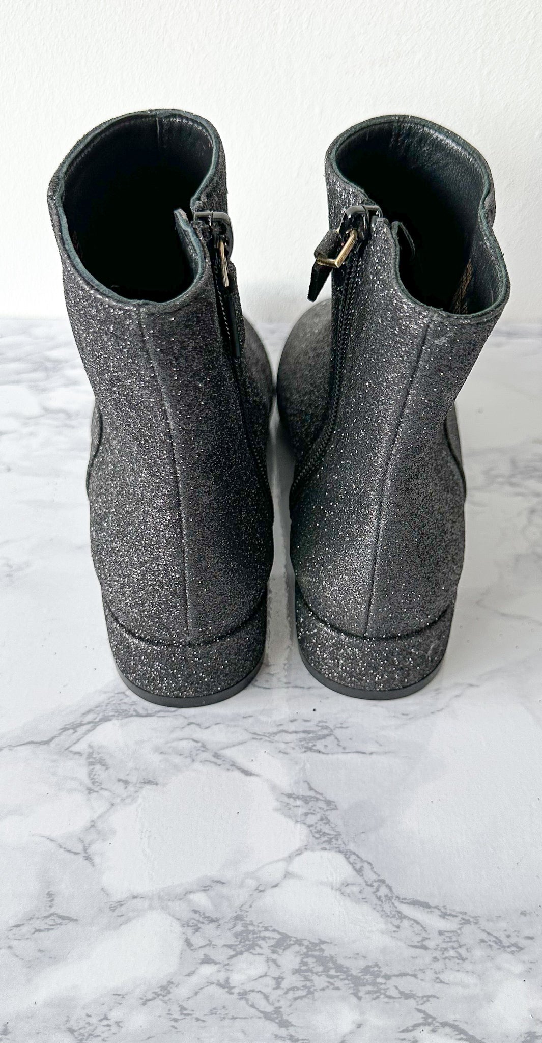 Stuart Weitzman Glitter Sparkly Black Block Heel Boots Booties