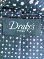 Drake's Navy Silk Tie With Pink Dot Floral