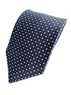 Drake's Navy Silk Tie With Pink Dot Floral