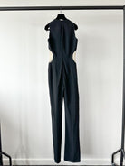 David Koma Black Cut-Out Mesh Sides V-Neck Jumpsuit - House Of Huntington