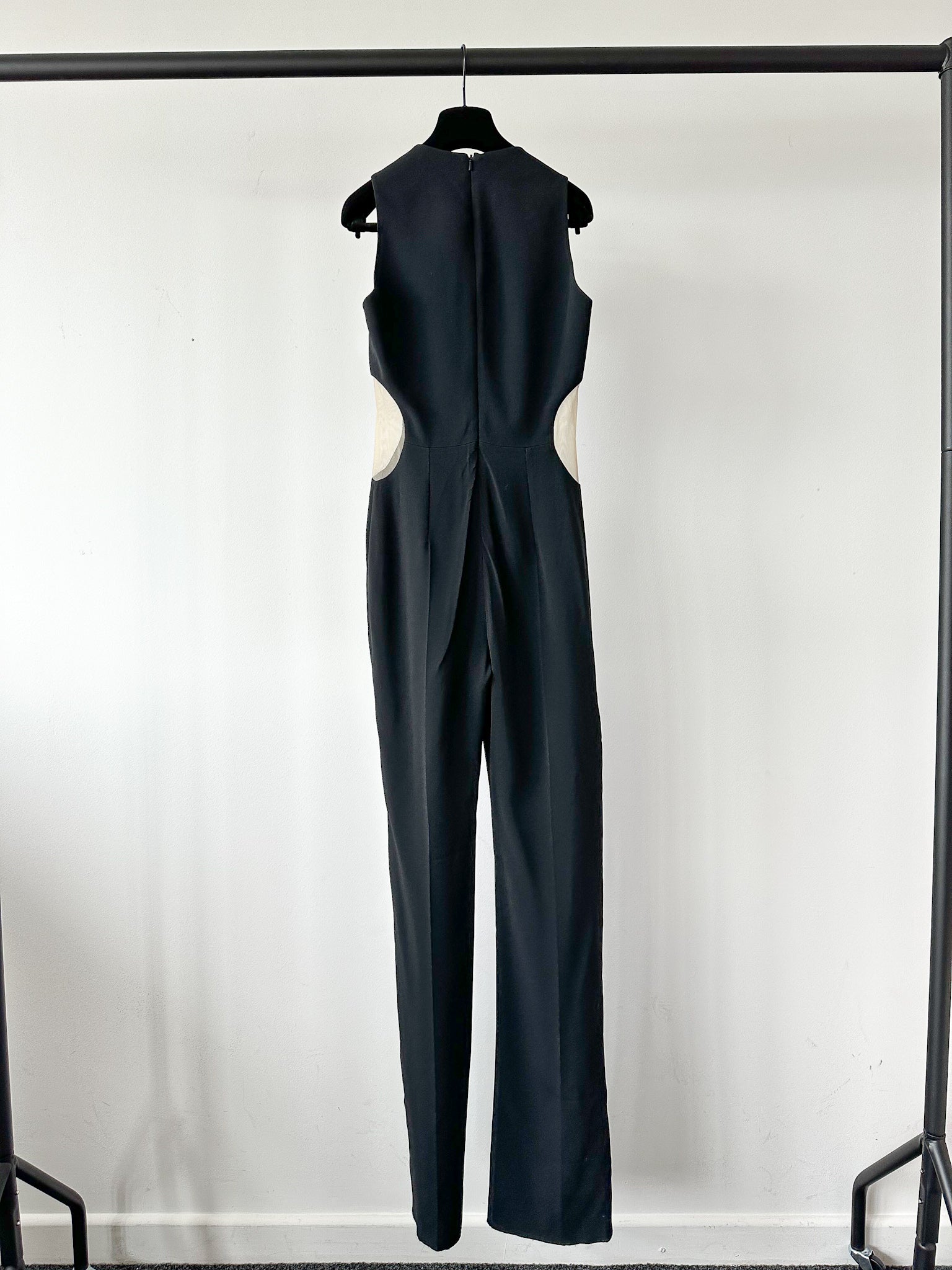 David Koma Black Cut-Out Mesh Sides V-Neck Jumpsuit - House Of Huntington