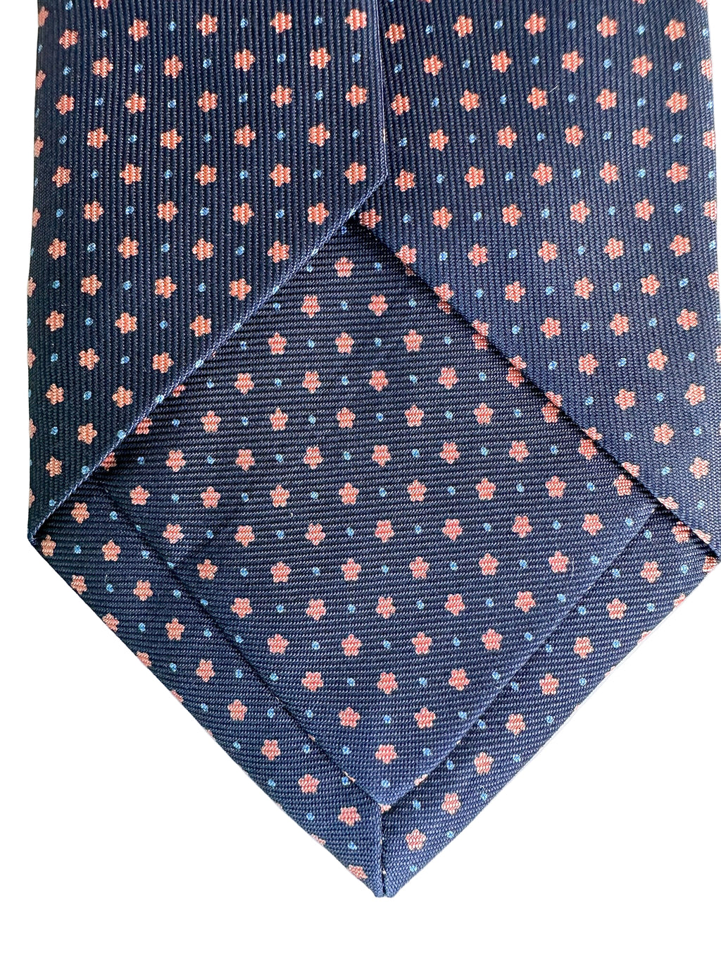 Drake's Navy Silk Tie With Orange Dot Floral