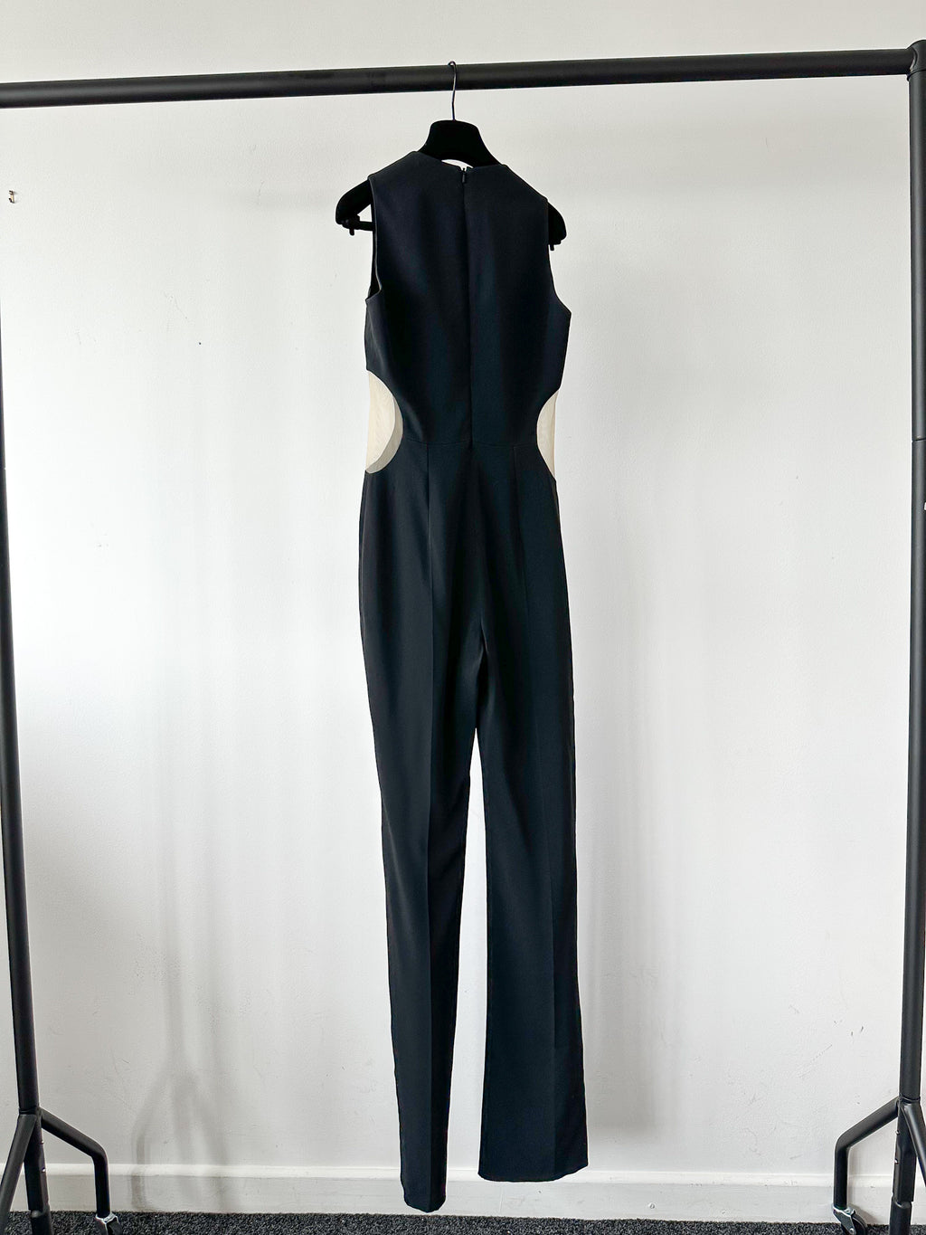 David Koma Black Cut-Out Mesh Sides V-Neck Jumpsuit - House Of Huntington