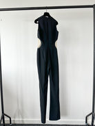 David Koma Black Cut-Out Mesh Sides V-Neck Jumpsuit - House Of Huntington