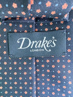 Drake's Navy Silk Tie With Orange Dot Floral