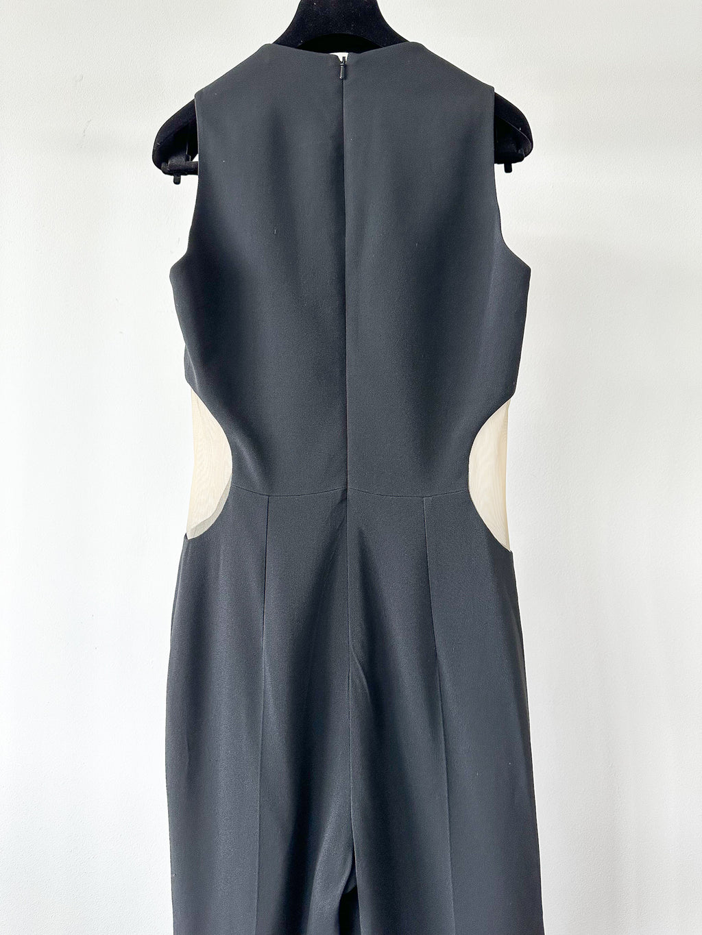 David Koma Black Cut-Out Mesh Sides V-Neck Jumpsuit - House Of Huntington