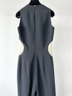 David Koma Black Cut-Out Mesh Sides V-Neck Jumpsuit - House Of Huntington
