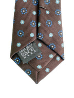 Drake's Dark Brown Silk Tie With Blue Daisy Print